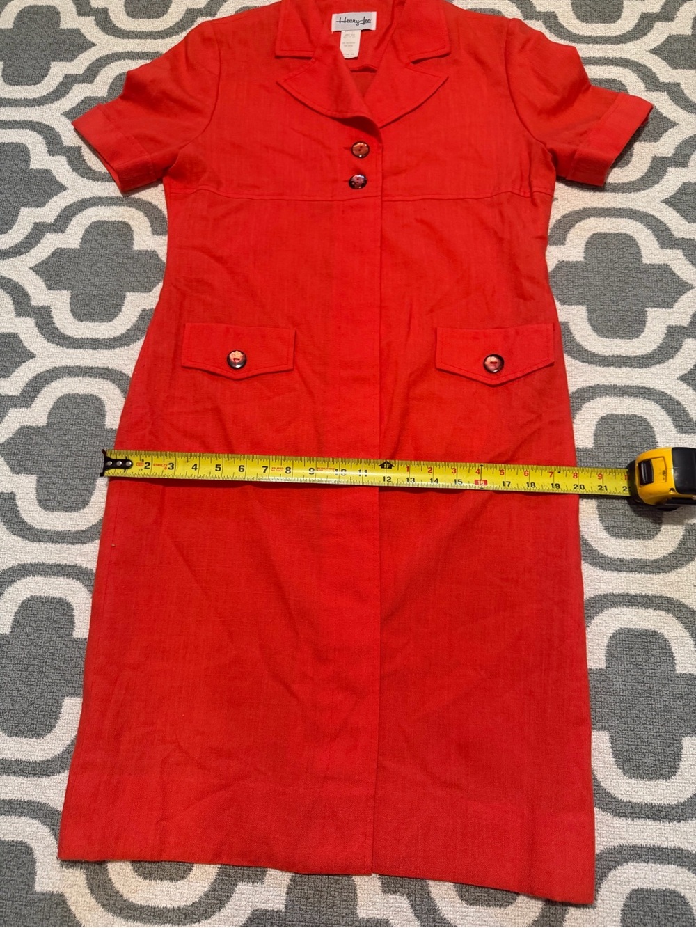 Vintage Henry Lee orange red button up collared midi knee length dress 70s 80s - Picture 6 of 8